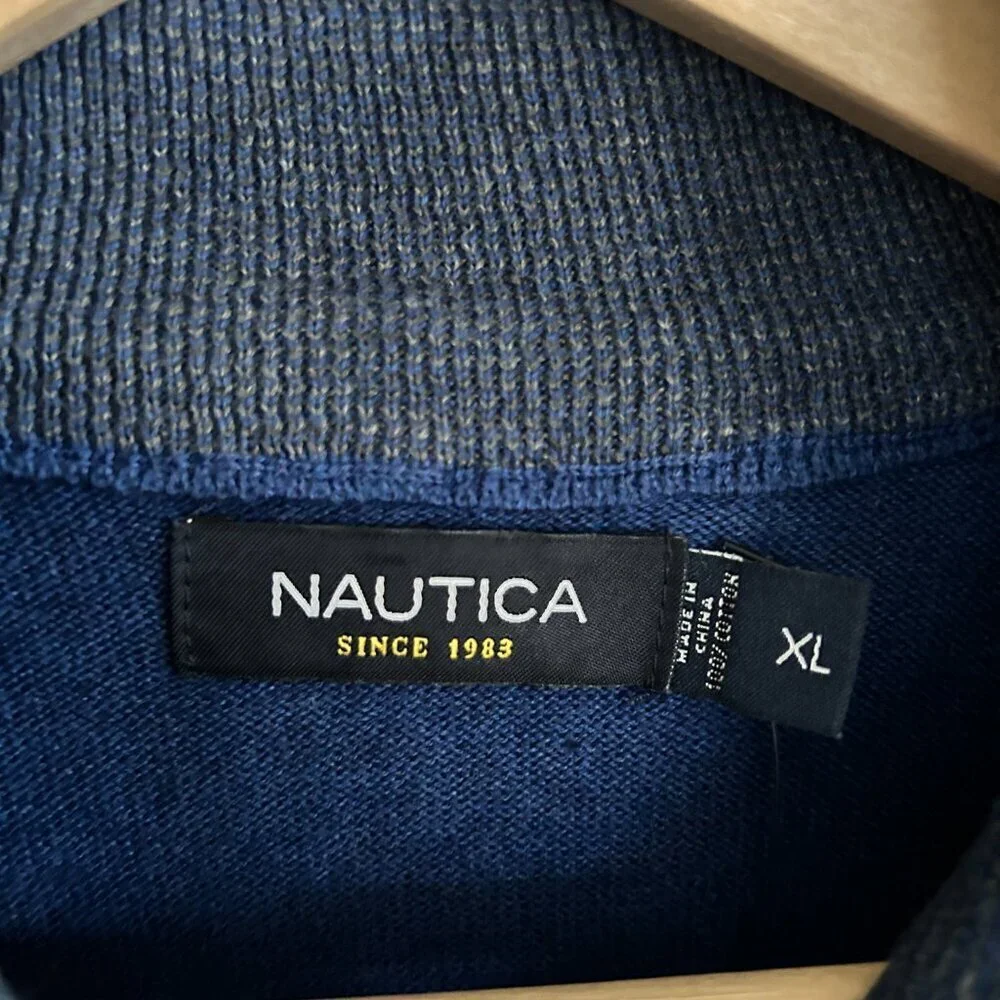 NWT Nautica Sweater Blue 1/4 Zip Cotton Mock Neck Classic Preppy